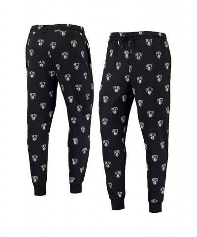 Men's Black Brooklyn Nets Allover Logo Jogger Pants $30.10 Pants
