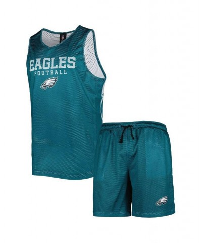 Men's Midnight Green Philadelphia Eagles Colorblock Mesh V-Neck Top and Shorts Set $46.74 Pajama