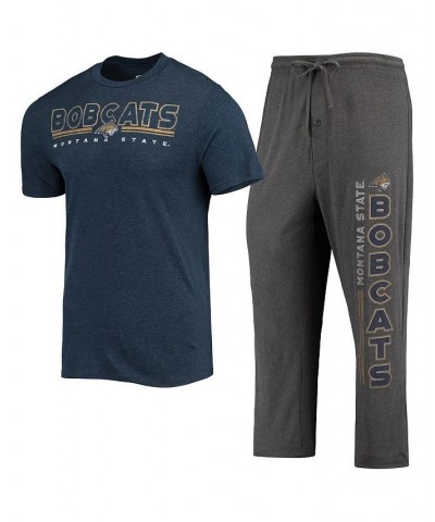 Men's Heathered Charcoal and Navy Montana State Bobcats Meter T-shirt and Pants Sleep Set $34.30 Pajama