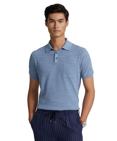 Men's Cotton-Linen Polo-Collar Sweater Blue $59.40 Sweaters
