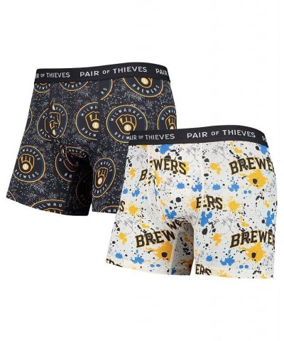 Men's White and Navy Milwaukee Brewers Super Fit 2-Pack Boxer Briefs Set $21.50 Underwear