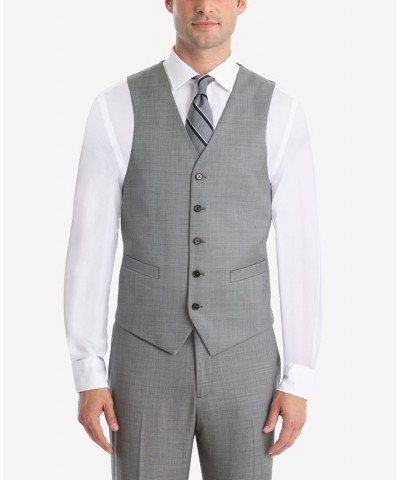 Men's UltraFlex Classic-Fit Light Grey Sharkskin Wool Vest $33.79 Suits