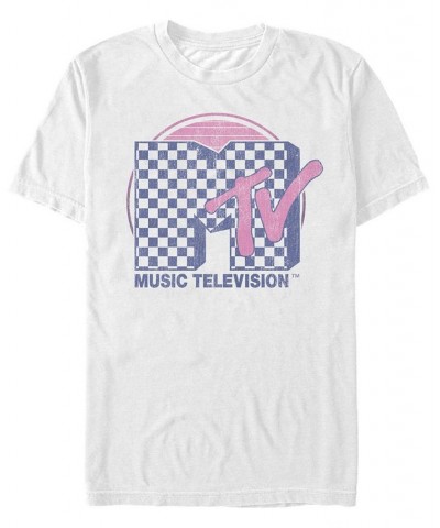Men's Checkered Pattern Sunset Color Fill Logo Short Sleeve T- shirt White $17.15 T-Shirts