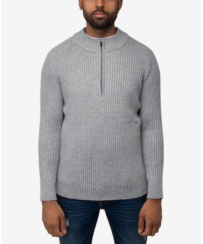 Men's Ribbed Mock Neck Quarter-Zip Sweater Gray $31.90 Sweaters