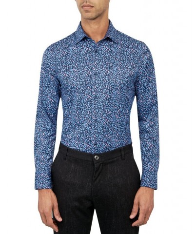 Men's Slim-Fit Floral Performance Dress Shirt Blue $26.40 Dress Shirts