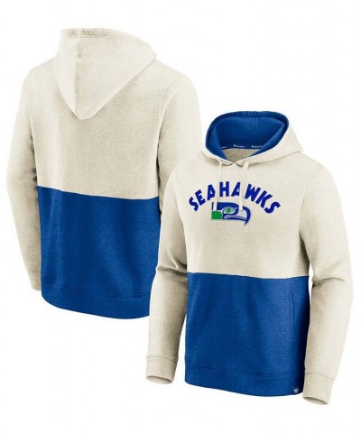 Men's Oatmeal, Royal Seattle Seahawks Throwback Arch Colorblock Pullover Hoodie $34.09 Sweatshirt