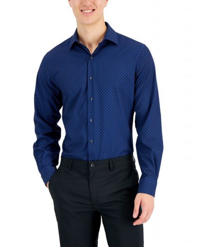 Men's Slim Fit 4-Way Stretch Medallion Print Dress Shirt Blue $15.72 Dress Shirts
