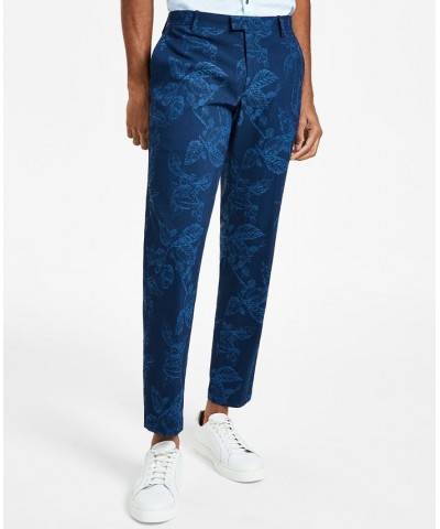 Men's Finley Slim-Fit Foliage Print Pants Blue $21.48 Pants