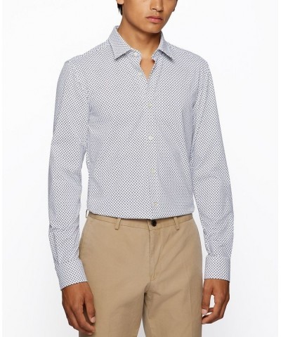 BOSS by Men's Patterned Slim-Fit Shirt Blue $46.80 Dress Shirts
