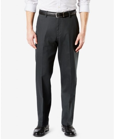 Men's Signature Lux Cotton Relaxed Fit Creased Stretch Khaki Pants Gray $24.00 Pants