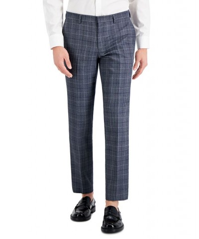 Hugo Boss Men's Slim-Fit Gray Windowpane Check Suit Pants Blue $50.50 Suits
