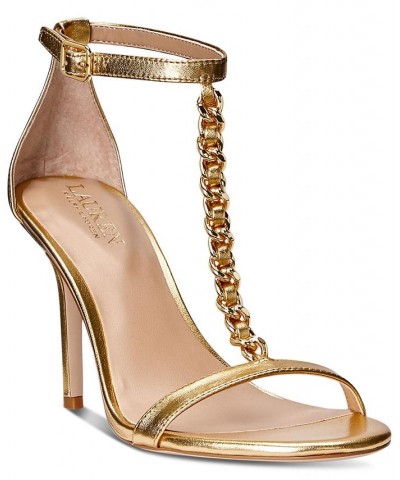 Women's Kate T-Strap Dress Sandals Gold $85.75 Shoes
