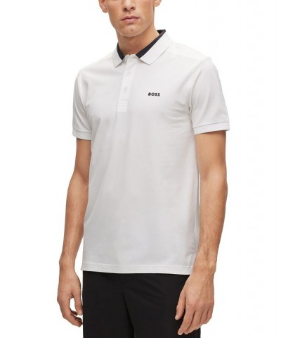 BOSS Men's Stretch Cotton Logo Inserts Slim Fit Polo Shirt White $43.52 Polo Shirts