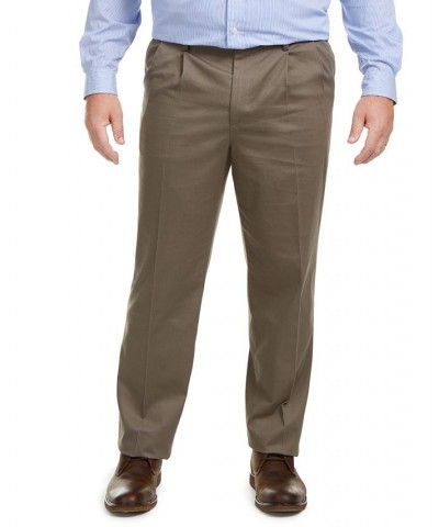 Men's Big & Tall Signature Lux Cotton Classic Fit Pleated Creased Stretch Khaki Pants Brown $34.79 Pants
